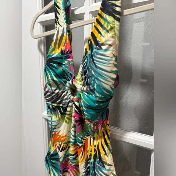 NWOT Shade & Shore Women's Plunge Ring Detail Swimsuit-Multi Tropical Print - Picture 6 of 13